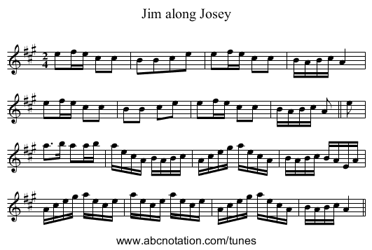 Jim along Josey - staff notation