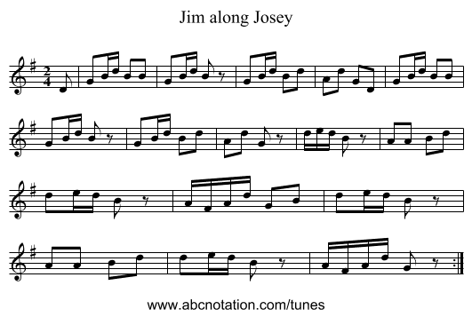 Jim along Josey - staff notation