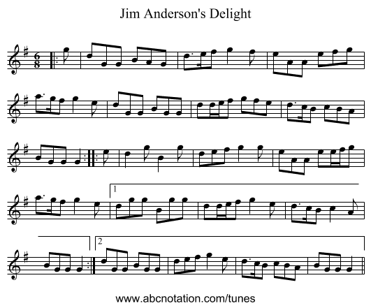 Jim Anderson's Delight - staff notation