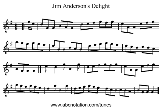 Jim Anderson's Delight - staff notation