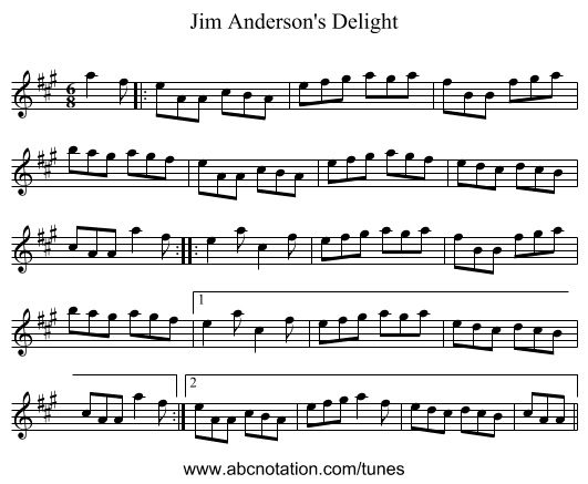 Jim Anderson's Delight - staff notation