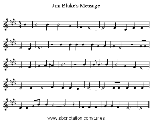 Jim Blake's Message - staff notation