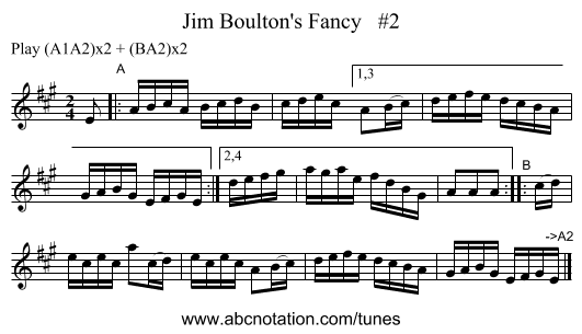 Jim Boulton's Fancy   #2 - staff notation