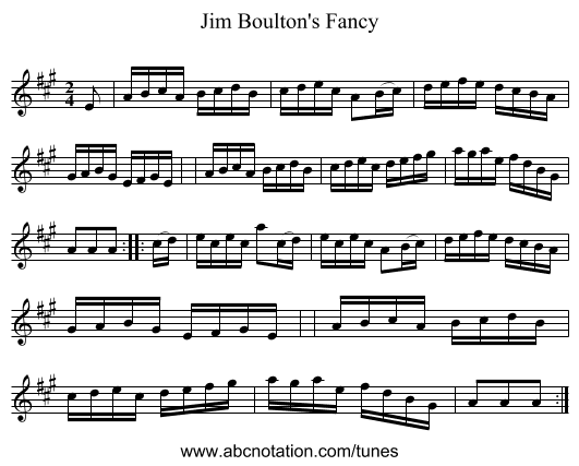 Jim Boulton's Fancy - staff notation