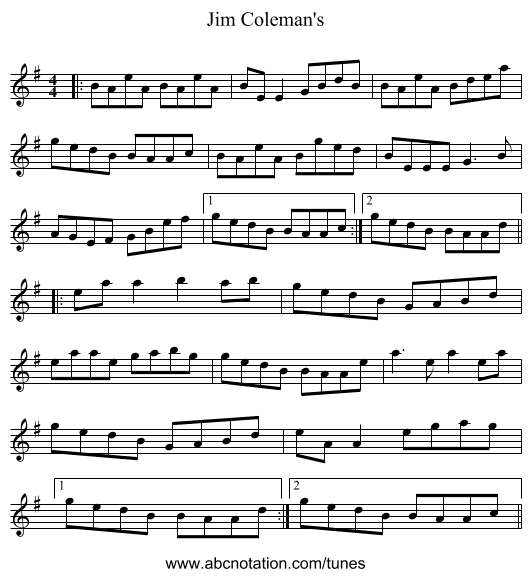 Jim Coleman's - staff notation