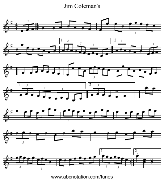 Jim Coleman's - staff notation