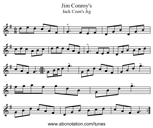 Jim Conroy's - staff notation