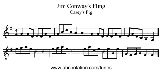 Jim Conway's Fling - staff notation