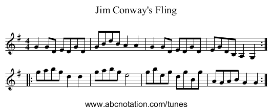 Jim Conway's Fling - staff notation