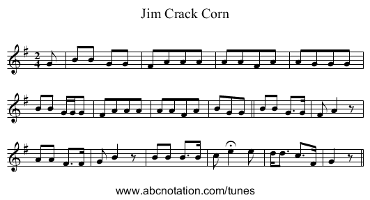 Jim Crack Corn - staff notation