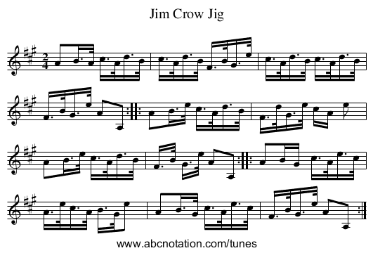 Jim Crow Jig - staff notation