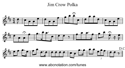 Jim Crow Polka - staff notation