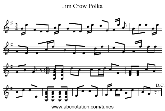 Jim Crow Polka - staff notation
