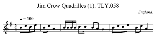 Jim Crow Quadrilles (1). TLY.058 - staff notation