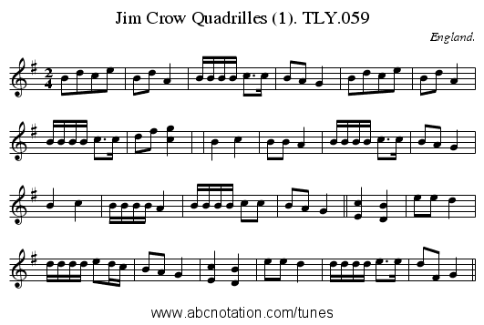 Jim Crow Quadrilles (1). TLY.059 - staff notation