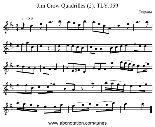 Jim Crow Quadrilles (2). TLY.059 - staff notation