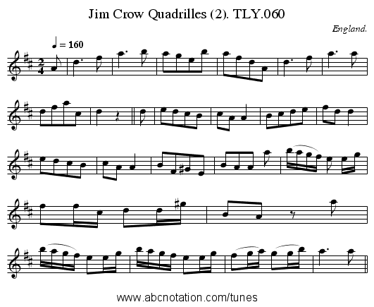 Jim Crow Quadrilles (2). TLY.060 - staff notation