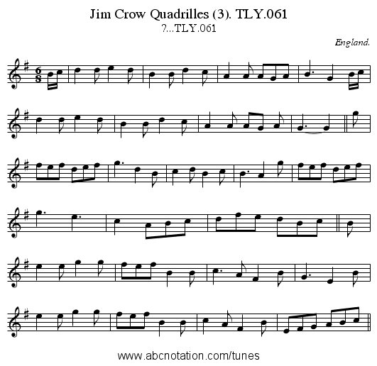 Jim Crow Quadrilles (3). TLY.061 - staff notation