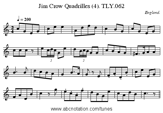 Jim Crow Quadrilles (4). TLY.062 - staff notation