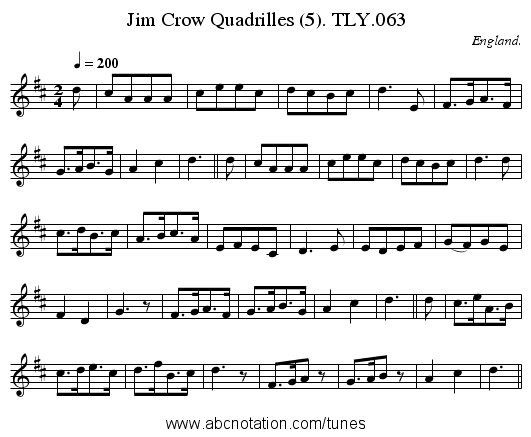 Jim Crow Quadrilles (5). TLY.063 - staff notation