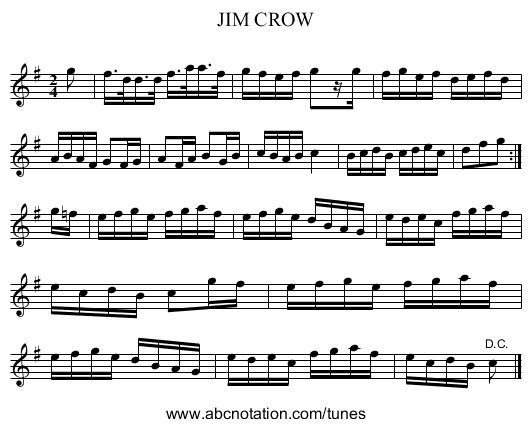 JIM CROW - staff notation