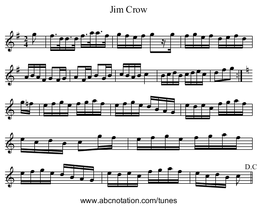 Jim Crow - staff notation