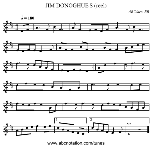 JIM DONOGHUE'S (reel) - staff notation