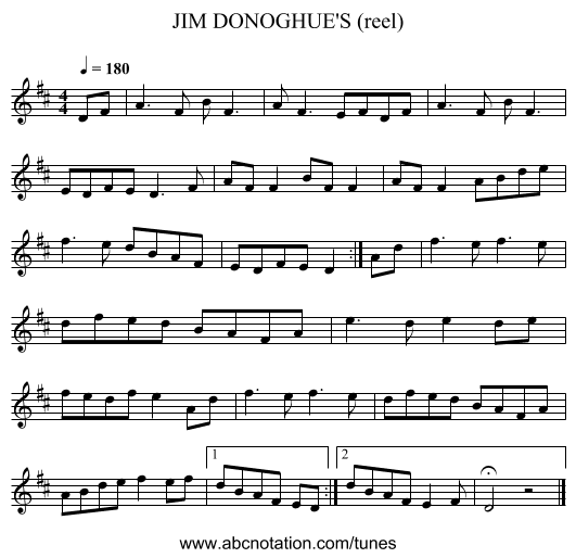 JIM DONOGHUE'S (reel) - staff notation