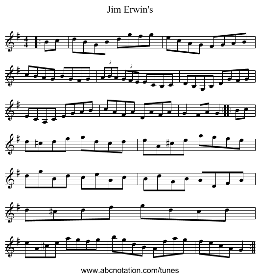 Jim Erwin's - staff notation