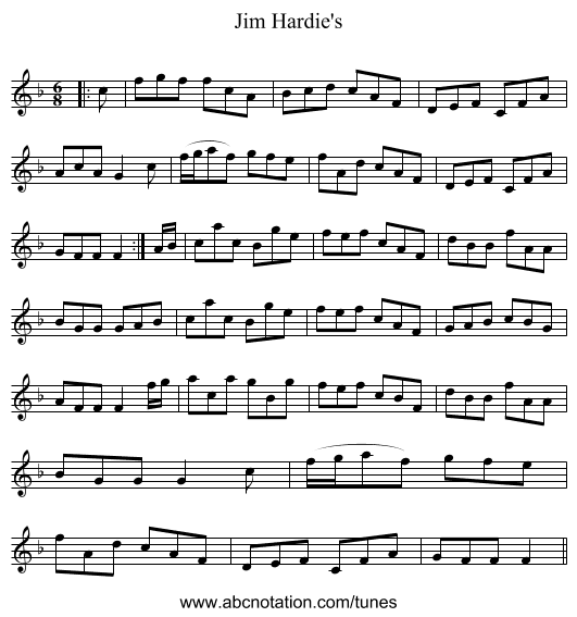 Jim Hardie's - staff notation