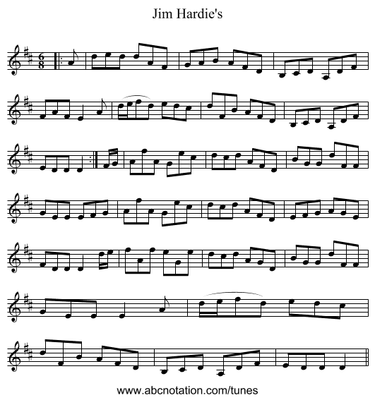 Jim Hardie's - staff notation