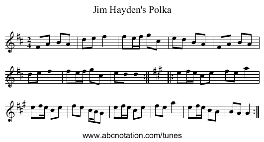 Jim Hayden's Polka - staff notation