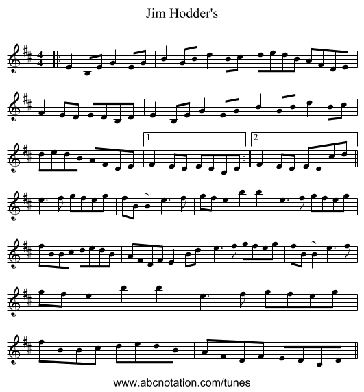 Jim Hodder's - staff notation