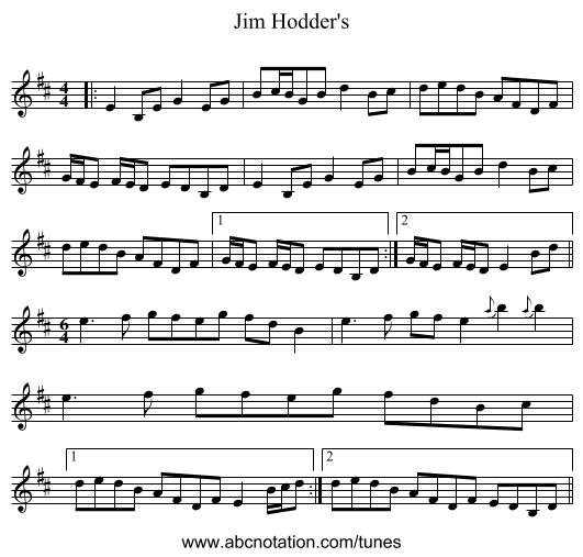Jim Hodder's - staff notation