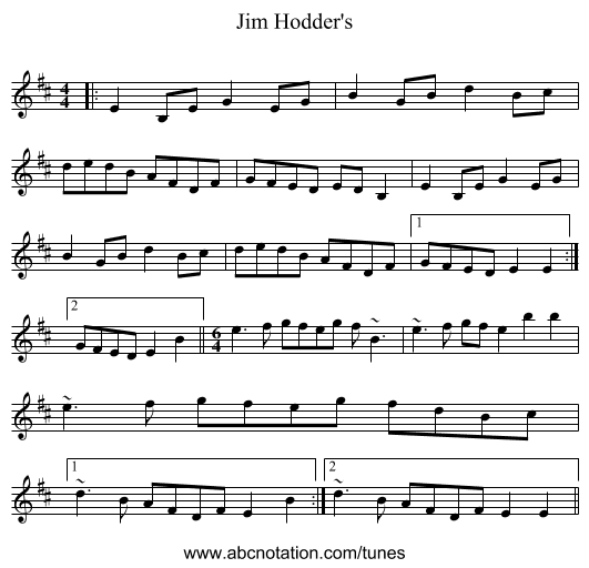 Jim Hodder's - staff notation