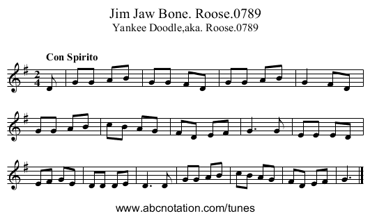 Jim Jaw Bone. Roose.0789 - staff notation