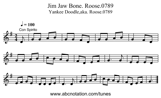 Jim Jaw Bone. Roose.0789 - staff notation