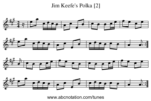 Jim Keefe's Polka [2] - staff notation