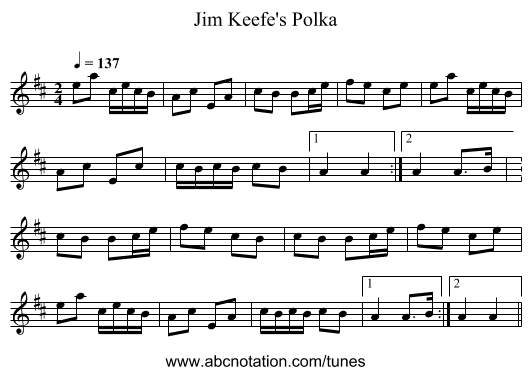 Jim Keefe's Polka - staff notation