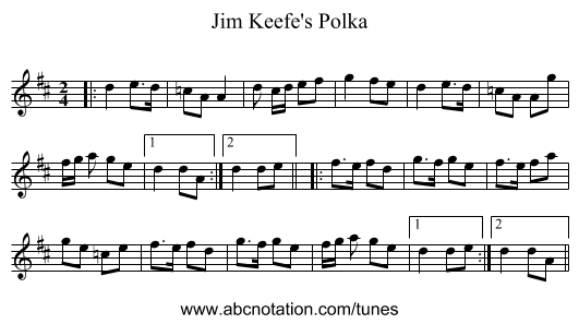 Jim Keefe's Polka - staff notation