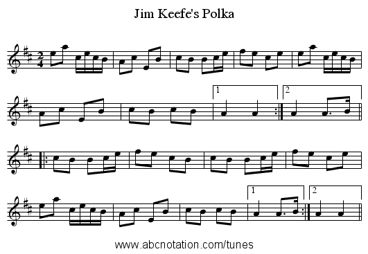 Jim Keefe's Polka - staff notation