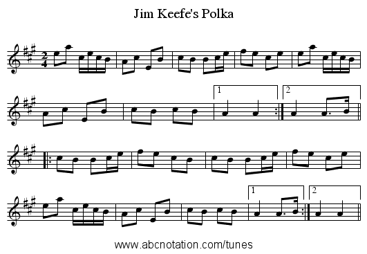 Jim Keefe's Polka - staff notation