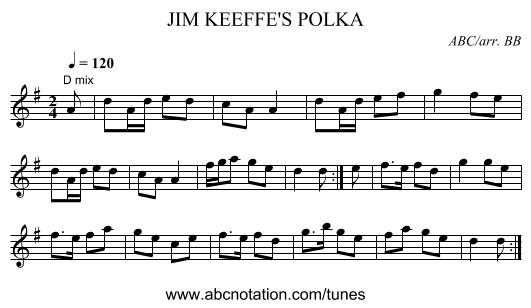 JIM KEEFFE'S POLKA - staff notation