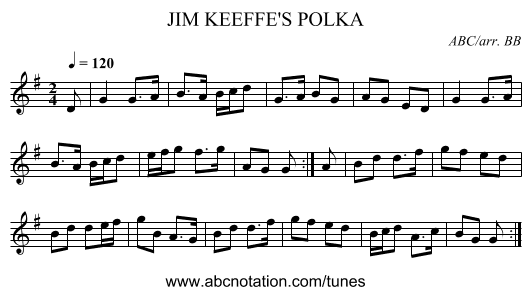 JIM KEEFFE'S POLKA - staff notation