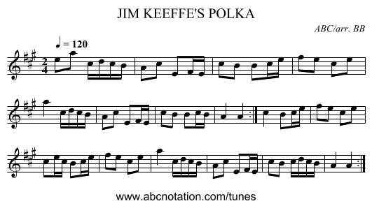 JIM KEEFFE'S POLKA - staff notation