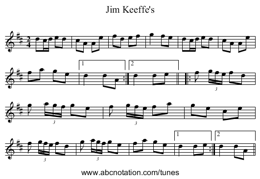 Jim Keeffe's - staff notation