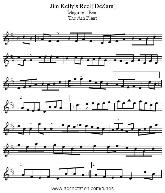 Jim Kelly's Reel [DeZarn] - staff notation