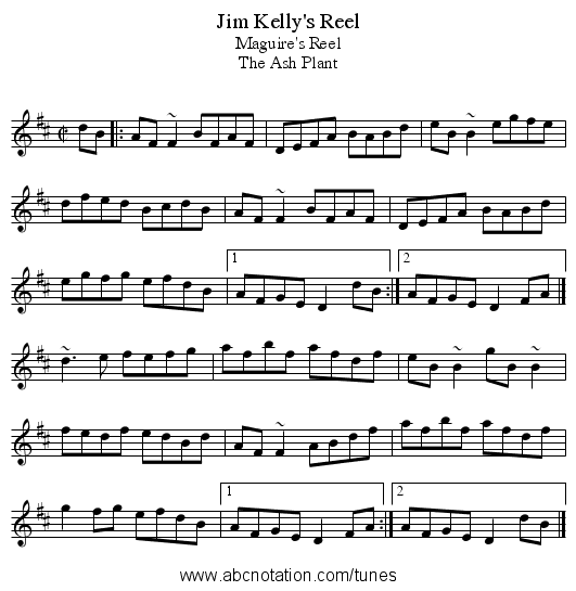 Jim Kelly's Reel - staff notation