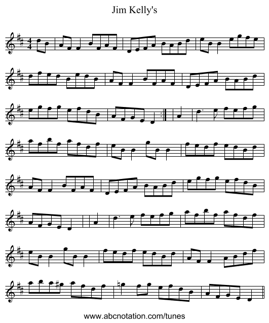 Jim Kelly's - staff notation