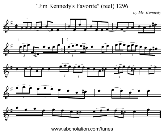 Jim Kennedy's Favorite (reel) 1296 - staff notation